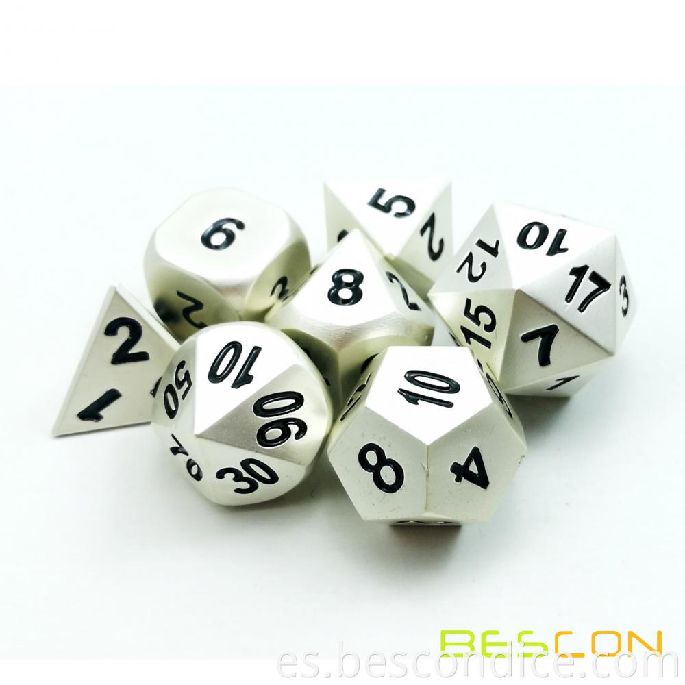 Matt Silver Solid Metal Rpg Dice Set 3